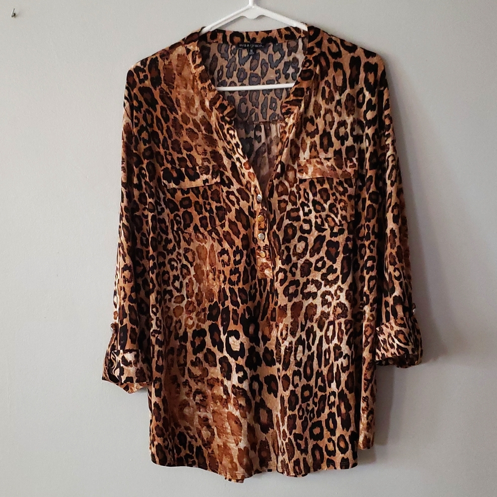Cheetah Button Front Blouse